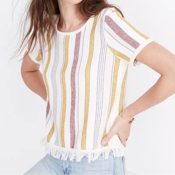 Madewell | Blakley Stripe Sweater Tee Cotton Fringe Size Small - Picture 1 of 8